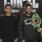 Alexis Rocha and Raul Curiel pose fight press conference photo