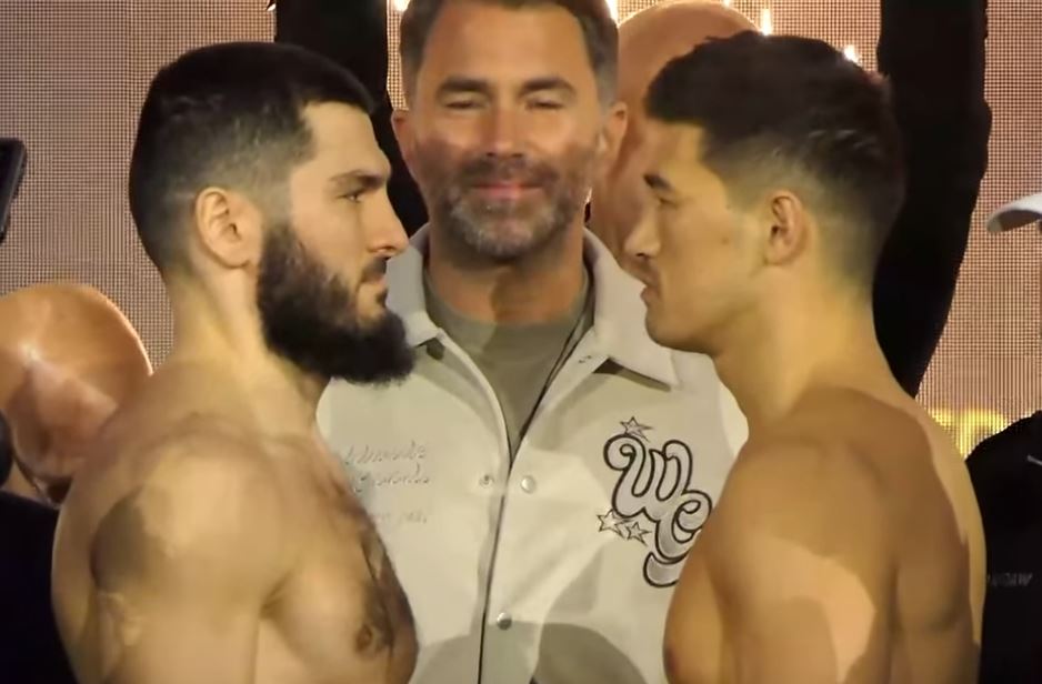 Artur Beterbiev intense face off with Dmitry Bivol at rematch weight in