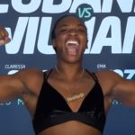 Claressa Shields Weigh in yelling flexing biceps