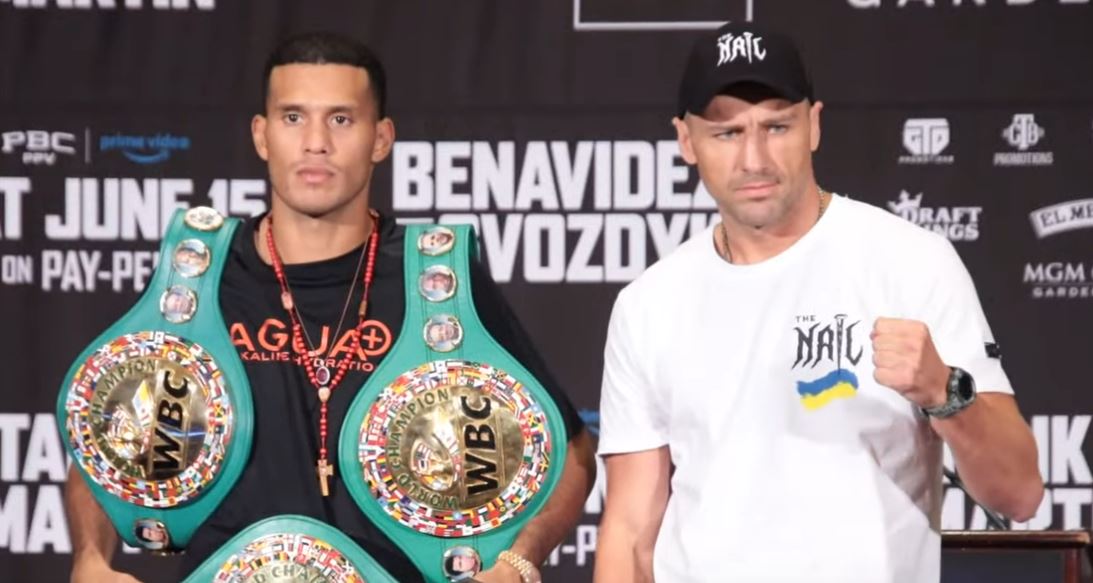 David Benavidez and Oleksandr Gvozdyk pose for photos