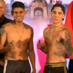 Boxing legends Erik Morales and Marco Antonio Barrera pose with Emanuel Navarrete and Oscar Valdez