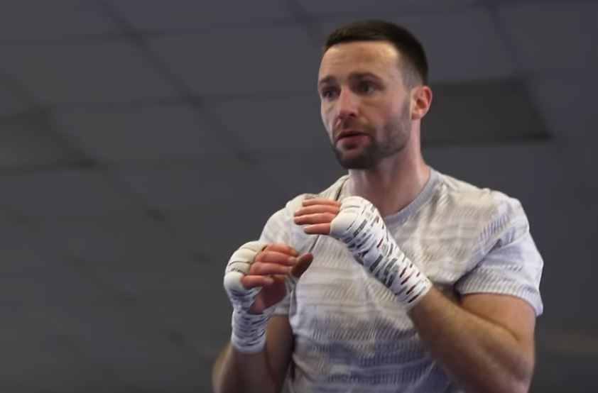 Boxer Josh Taylor shadow boxing during open workout for Catterall rematch