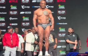 Mike Tyson at Jake Paul weigh in 2024