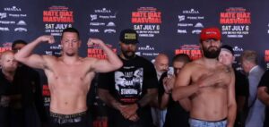 Nate Diaz and Jorge Masvidal at weigh in for their boxing match
