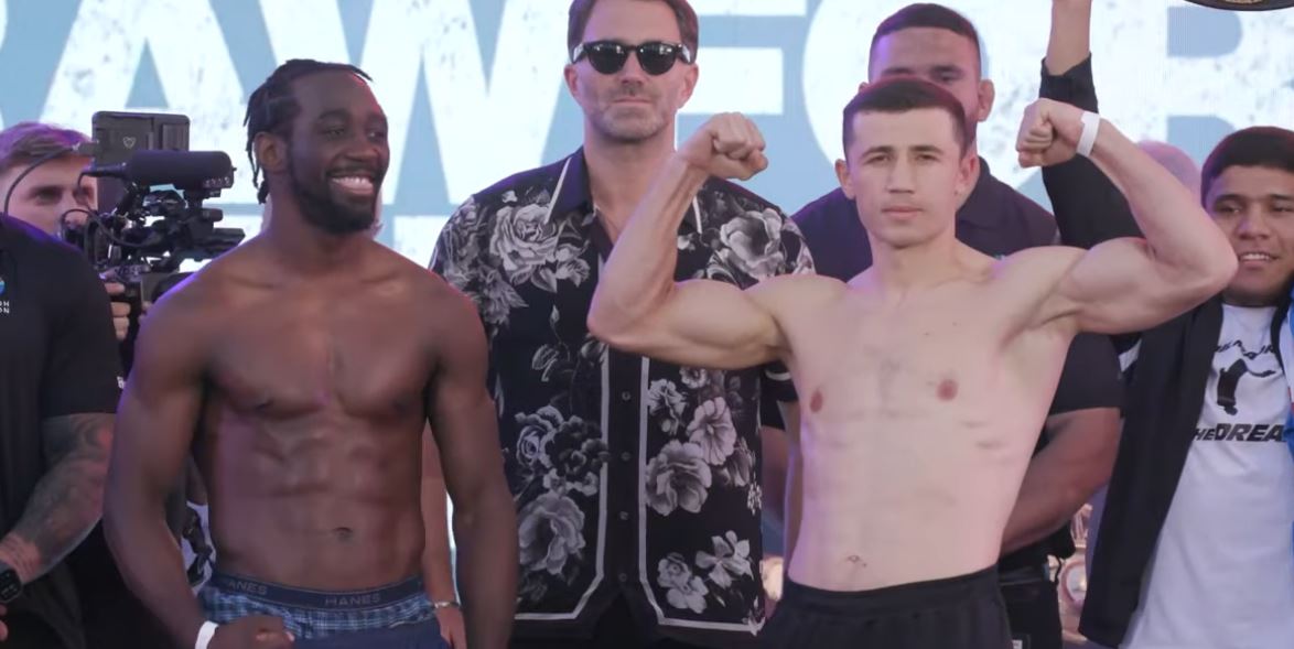 Terence Crawford vs Israil Madrimov weigh in photo from August 3 2024