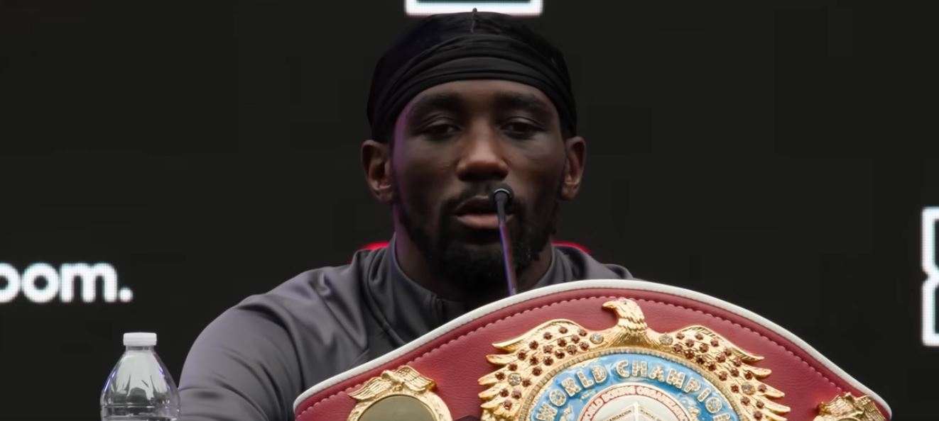 Terence Crawford at press conference for WBA title fight with Israil Madrimov