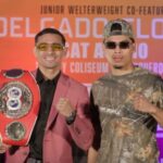 Venado Lopez & Angelo Leo, Lindolfo Delgado and Bryan Flores pose for photos at Top Rank Boxing 2024 press conference